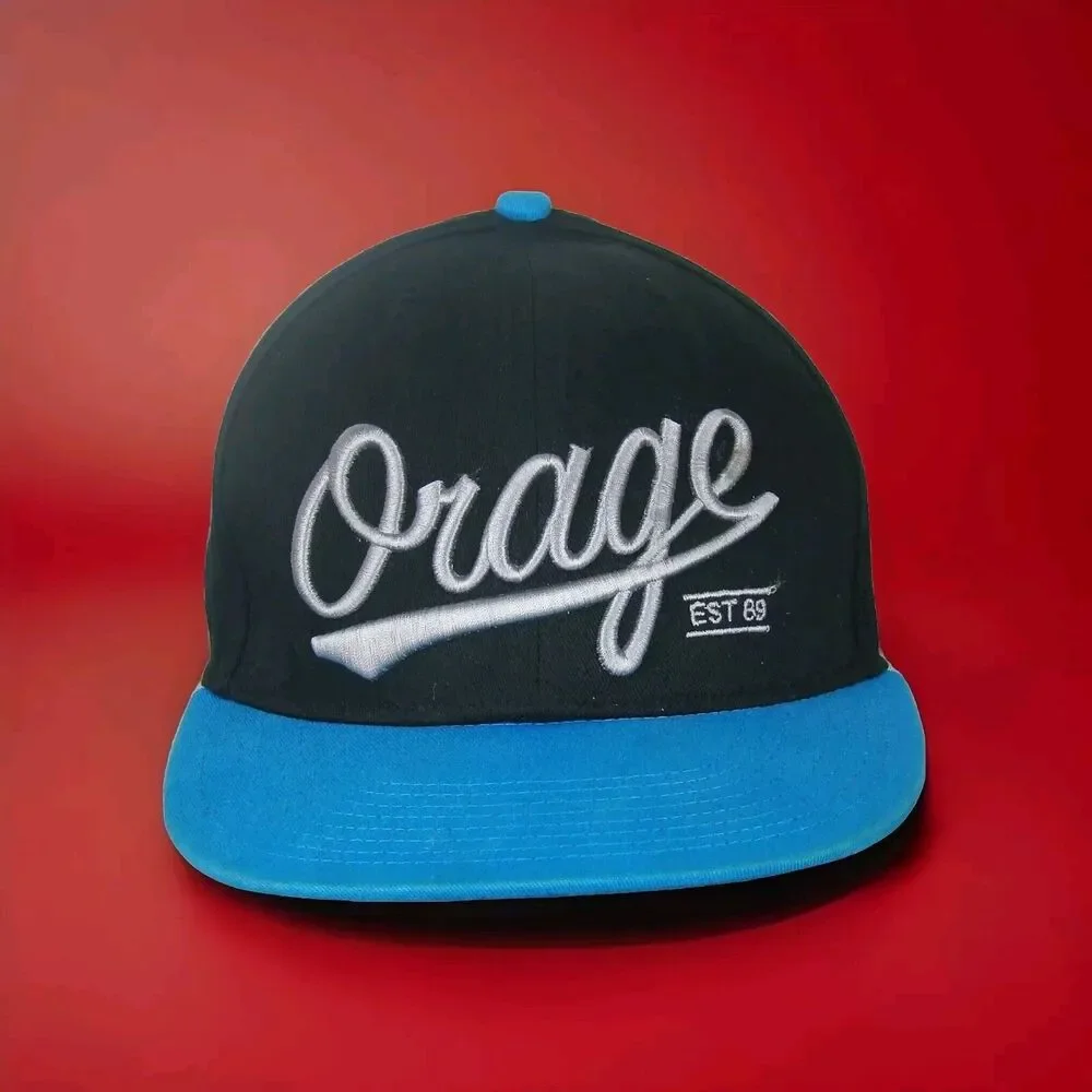 Orage Baseball Hat Cap Black Blue Snapback Flat Brim EST 89 Outdoor Casual